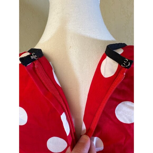 Disney Parks Authentic Red Polka Dot Dress With Black Trim - Picture 4 of 12